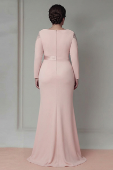 Sheath Blush Langärmeliges Satin Plus-Size Mutter der Braut Kleid mit Rüschen