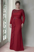 Laden Sie das Bild in den Galerie-Viewer, Sheath Blush Langärmeliges Satin Plus-Size Mutter der Braut Kleid mit Rüschen