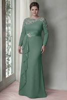 Laden Sie das Bild in den Galerie-Viewer, Sheath Blush Langärmeliges Satin Plus-Size Mutter der Braut Kleid mit Rüschen