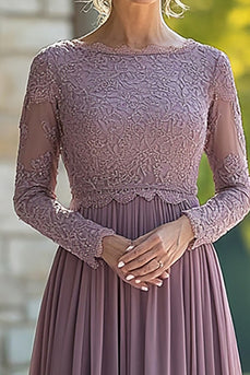 Mauve Rundhalsausschnitt Chiffon Brautmutterkleid mit Spitzenapplikationen