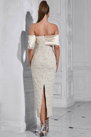 Laden Sie das Bild in den Galerie-Viewer, Aprikose Schulterfreies Etui Abendkleid mit Applikationen