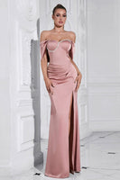 Laden Sie das Bild in den Galerie-Viewer, Grau-rosa Etui Schulterfreies Gerafftes Ballkleid mit Schlitz