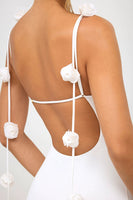 Laden Sie das Bild in den Galerie-Viewer, Weißes Meerjungfrau Spaghettiträger Rückenfreies Ballkleid