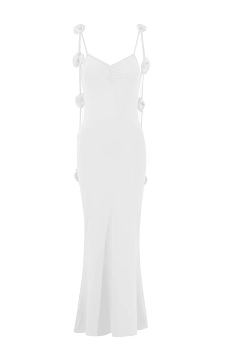 Laden Sie das Bild in den Galerie-Viewer, Weißes Meerjungfrau Spaghettiträger Rückenfreies Ballkleid