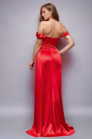 Laden Sie das Bild in den Galerie-Viewer, Grünes Meerjungfrau Schulterfreies Satin Ballkleid mit Schlitz