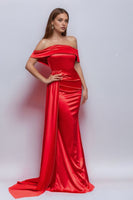 Laden Sie das Bild in den Galerie-Viewer, Satin Schwarzes Schulterfreies Meerjungfrauen Abendkleid