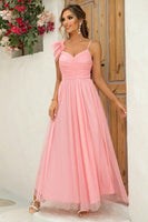 Laden Sie das Bild in den Galerie-Viewer, Blush Abnehmbare Träger A Linie Plissee Brautjungfernkleid mit Schlitz