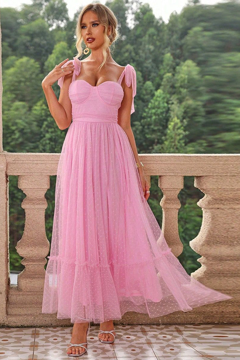 Laden Sie das Bild in den Galerie-Viewer, A Linie Plissee Schleife Spaghettiträger Schwarzes Langes Brautjungfernkleid