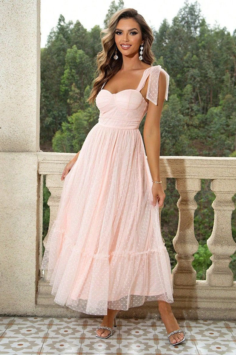 Laden Sie das Bild in den Galerie-Viewer, A Linie Plissee Schleife Spaghettiträger Schwarzes Langes Brautjungfernkleid