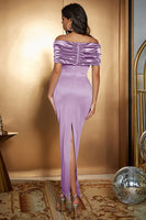 Laden Sie das Bild in den Galerie-Viewer, Meerjungfrau Hellblaues Schulterfreies Gerafftes Brautkleid aus Satin