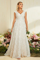 Laden Sie das Bild in den Galerie-Viewer, Elfenbein Aprikose Flügelärmel A Linie Spitze Langes Brautkleid