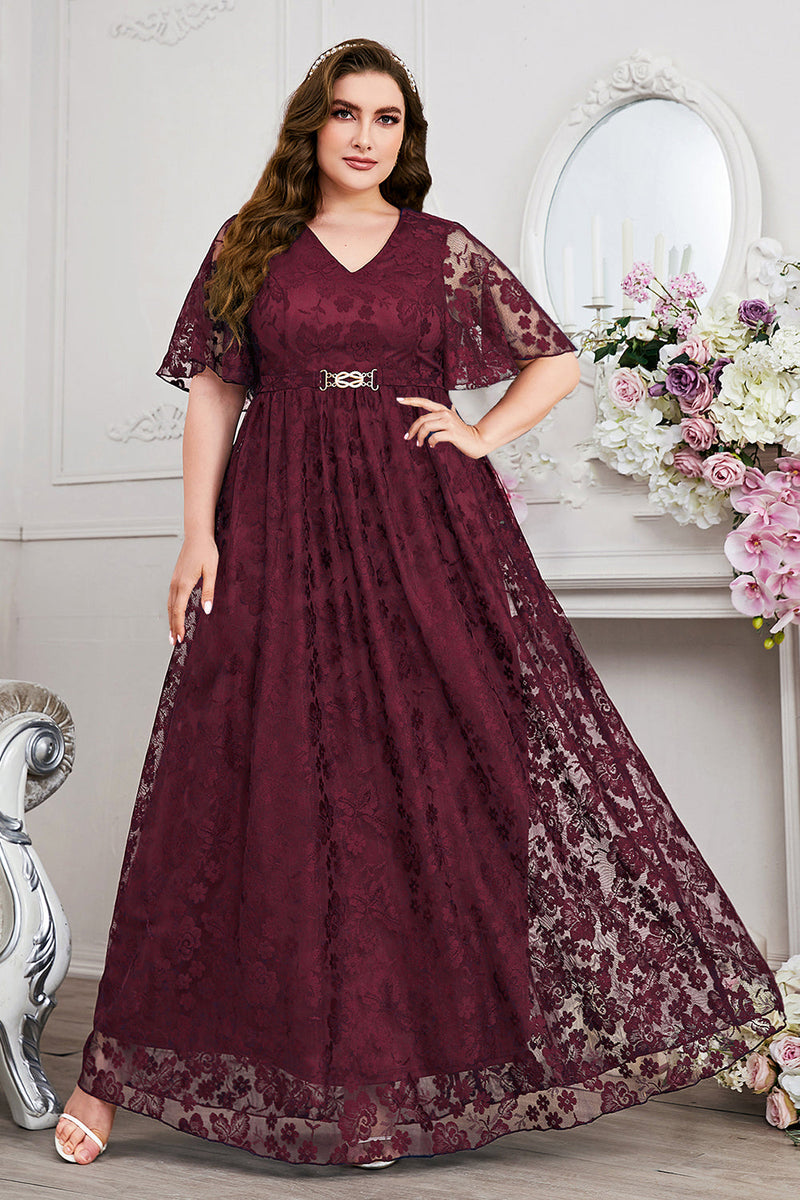 Laden Sie das Bild in den Galerie-Viewer, Marineblaues A-Linie V-Ausschnitt Kurzärmeliges Langes Chorkleid mit Spitze