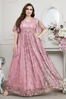 Laden Sie das Bild in den Galerie-Viewer, Marineblaues Langes A-Linie V-Ausschnitt Spitze Kleid für die Brautmutter mit kurze Ärmeln