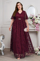 Laden Sie das Bild in den Galerie-Viewer, Marineblaues A-Linie V-Ausschnitt Kurzärmeliges Langes Chorkleid mit Spitze