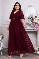 Laden Sie das Bild in den Galerie-Viewer, Marineblaues A-Linie V-Ausschnitt Kurzärmeliges Langes Chorkleid mit Spitze