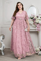 Laden Sie das Bild in den Galerie-Viewer, Marineblaues A-Linie V-Ausschnitt Kurzärmeliges Langes Chorkleid mit Spitze