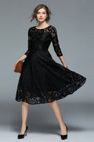 Laden Sie das Bild in den Galerie-Viewer, Pfau A-Linie Rundhalsausschnitt Halbe Ärmel Midi Kleid für die Brautmutter