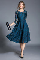 Laden Sie das Bild in den Galerie-Viewer, Pfau A-Linie Rundhalsausschnitt Halbe Ärmel Midi Kleid für die Brautmutter