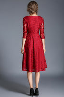 Laden Sie das Bild in den Galerie-Viewer, Pfau A-Linie Rundhalsausschnitt Halbe Ärmel Midi Kleid für die Brautmutter