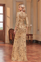 Laden Sie das Bild in den Galerie-Viewer, Glitzerndes Dunkelgrünes Meerjungfrauen Pailletten Langes Chorkleid mit 3/4-Ärmeln