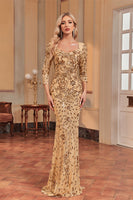 Laden Sie das Bild in den Galerie-Viewer, Funkelndes Dunkelgrünes Meerjungfrauen Applikationen Mutterkleid mit quadratischem Ausschnitt und 3/4-Ärmeln