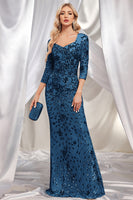Laden Sie das Bild in den Galerie-Viewer, Funkelndes Dunkelgrünes Meerjungfrauen Applikationen Mutterkleid mit quadratischem Ausschnitt und 3/4-Ärmeln