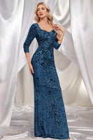 Laden Sie das Bild in den Galerie-Viewer, Funkelndes Dunkelgrünes Meerjungfrauen Applikationen Mutterkleid mit quadratischem Ausschnitt und 3/4-Ärmeln