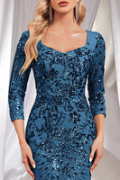Laden Sie das Bild in den Galerie-Viewer, Funkelndes Dunkelgrünes Meerjungfrauen Applikationen Mutterkleid mit quadratischem Ausschnitt und 3/4-Ärmeln