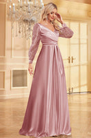 Laden Sie das Bild in den Galerie-Viewer, Marineblaues Pailletten Langarm Mutter der Braut Kleid mit langen Ärmeln