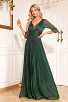 Laden Sie das Bild in den Galerie-Viewer, Kiefer A Linie V-Ausschnitt Langes Kleid für die Brautmutter mit Pailletten