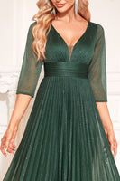 Laden Sie das Bild in den Galerie-Viewer, Kiefer A Linie V-Ausschnitt Langes Kleid für die Brautmutter mit Pailletten