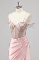 Laden Sie das Bild in den Galerie-Viewer, Glitzerndes Schwarzes Meerjungfrau Schulterfreies Ballkleid mit Perlenstickerei und Schlitz