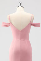 Laden Sie das Bild in den Galerie-Viewer, Blush Etui Kalte Schulter Satin Langes Brautjungfernkleid