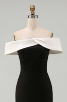 Laden Sie das Bild in den Galerie-Viewer, Schulterfreies Ballkleid aus mattem Satin in Schwarz