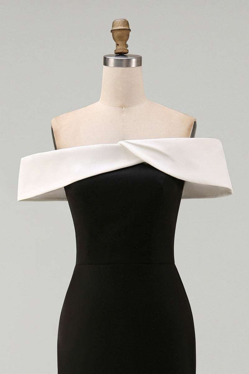 Laden Sie das Bild in den Galerie-Viewer, Schulterfreies Ballkleid aus mattem Satin in Schwarz
