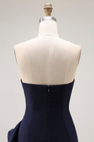 Laden Sie das Bild in den Galerie-Viewer, Marineblaues Herzausschnitt A Linie Plissee Gerüschtes Ballkleid mit Schärpe