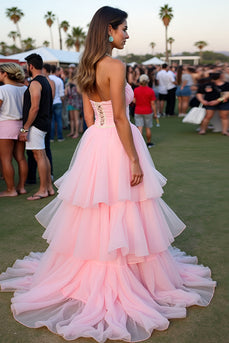 Blush Langes A-Linie Herzausschnitt Ballkleid mit Rüschen