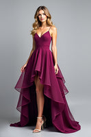 Laden Sie das Bild in den Galerie-Viewer, Organza Dunkelviolettes Spaghettiträger A Linie Ballkleid