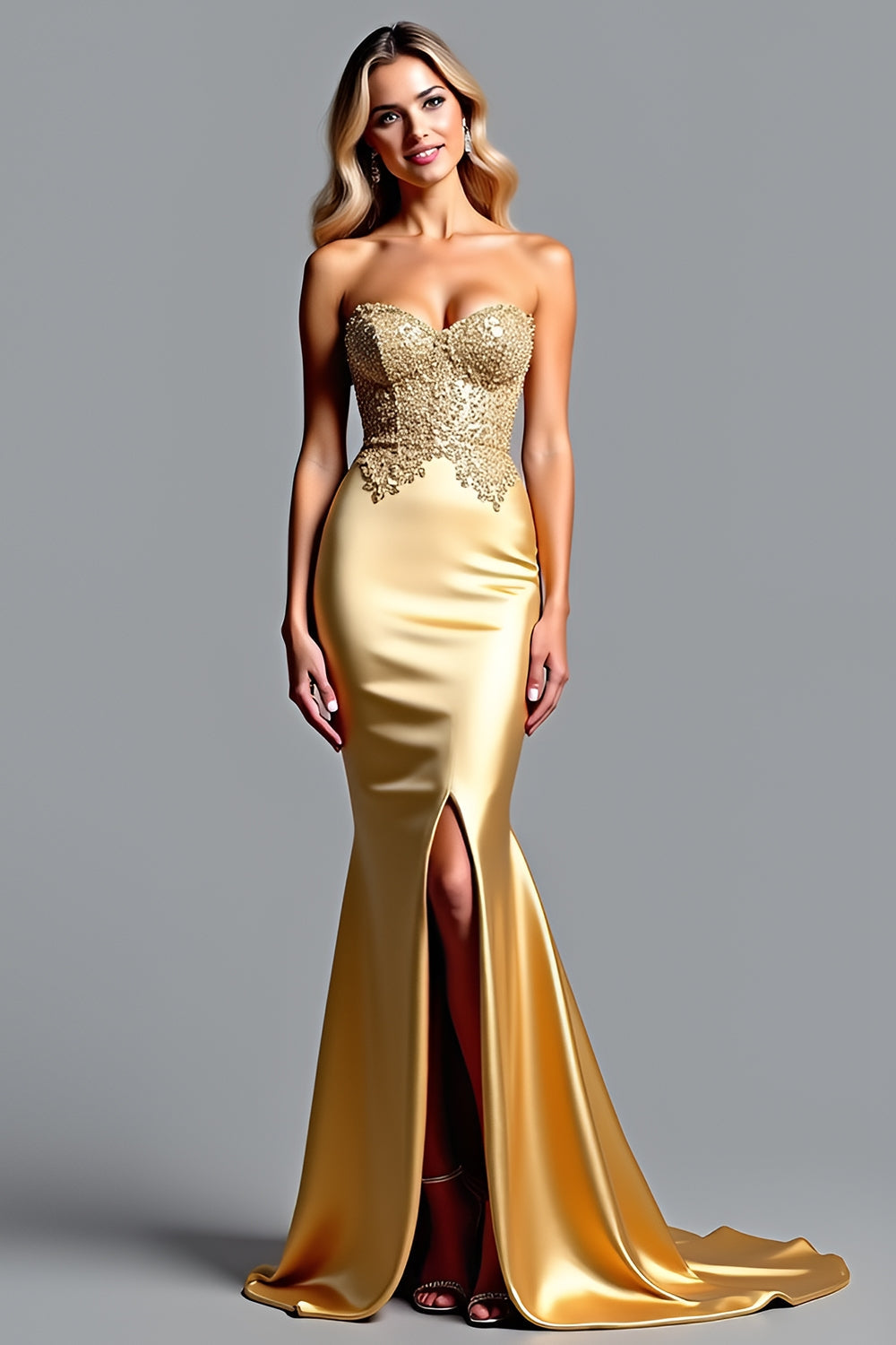 Golden Mermaid Herzausschnitt Ballkleid mit Schlitz