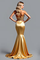 Laden Sie das Bild in den Galerie-Viewer, Golden Mermaid Herzausschnitt Ballkleid mit Schlitz