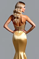 Laden Sie das Bild in den Galerie-Viewer, Golden Mermaid Herzausschnitt Ballkleid mit Schlitz
