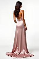 Laden Sie das Bild in den Galerie-Viewer, Blush Satin Neckholder Ballkleid mit Schlitz