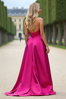 Laden Sie das Bild in den Galerie-Viewer, Fuchsia Trägerloses A-Linie Ballkleid mit Schlitz