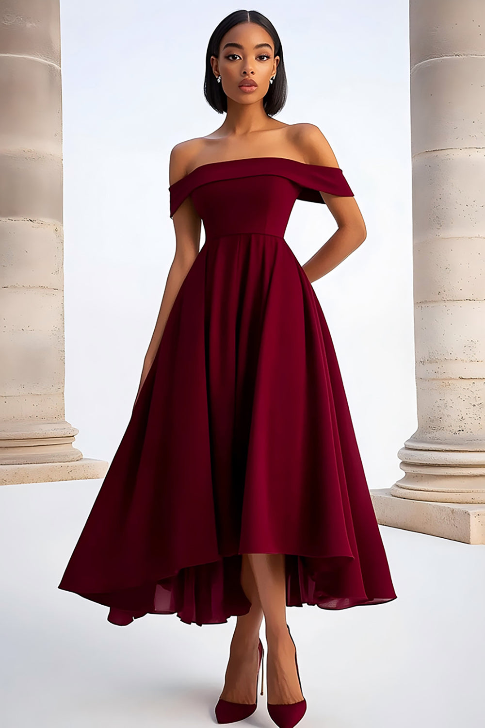 Burgundy Schulterfreies Ballkleid in A-Linie