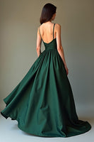 Laden Sie das Bild in den Galerie-Viewer, Dunkelgrünes Langes Satin Ballkleid mit Spaghettiträgern in A-Linie