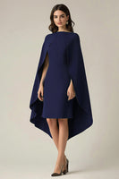 Laden Sie das Bild in den Galerie-Viewer, Marineblaues Midi Abendkleid mit Cape