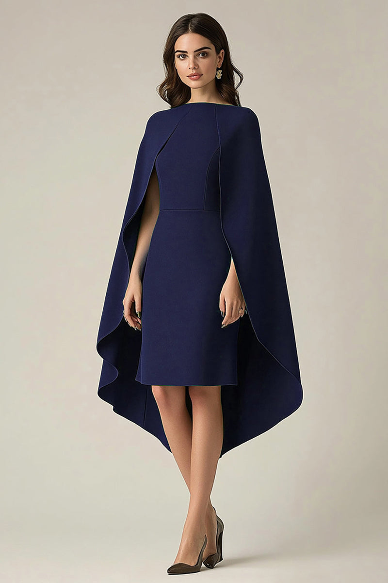 Laden Sie das Bild in den Galerie-Viewer, Marineblaues Midi Abendkleid mit Cape