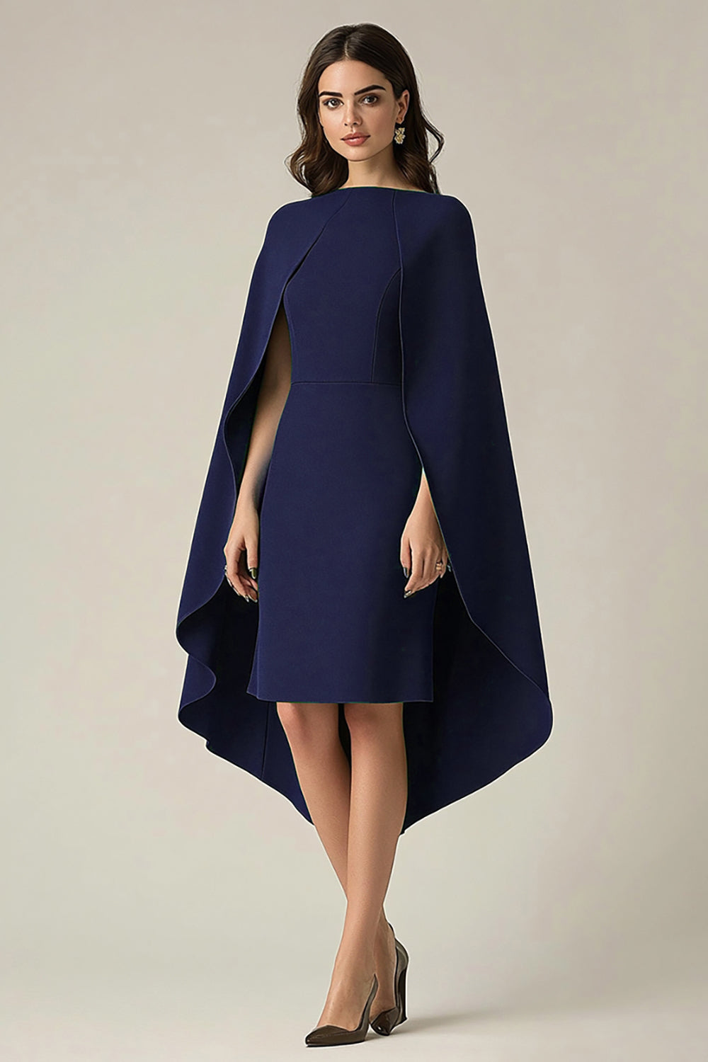 Marineblaues Midi Abendkleid mit Cape