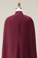 Laden Sie das Bild in den Galerie-Viewer, Burgunderrote Scheide mit hohem Ausschnitt Midi Formelkleid mit Umhang