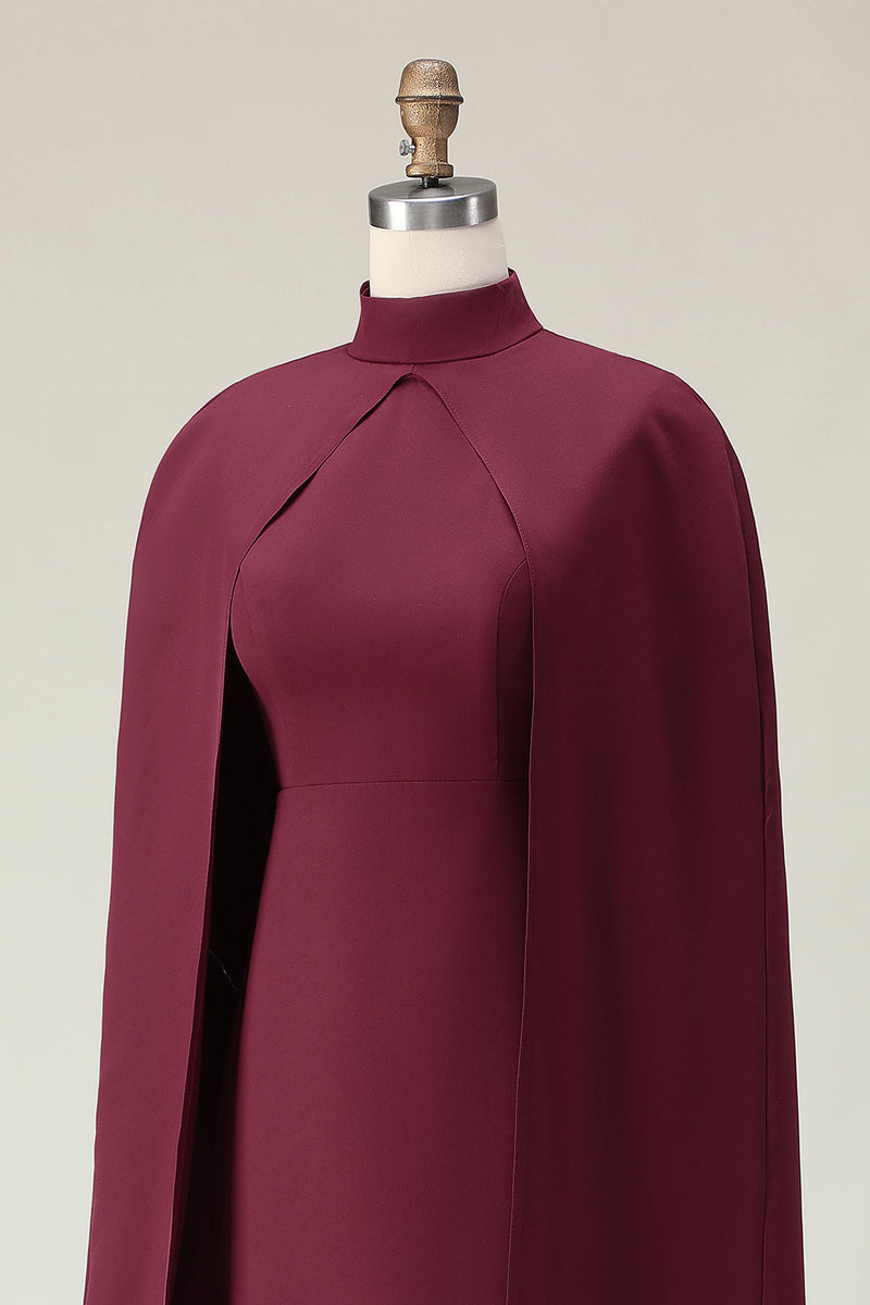 Laden Sie das Bild in den Galerie-Viewer, Burgunderrotes Etui Midi Abendkleid mit Umhang